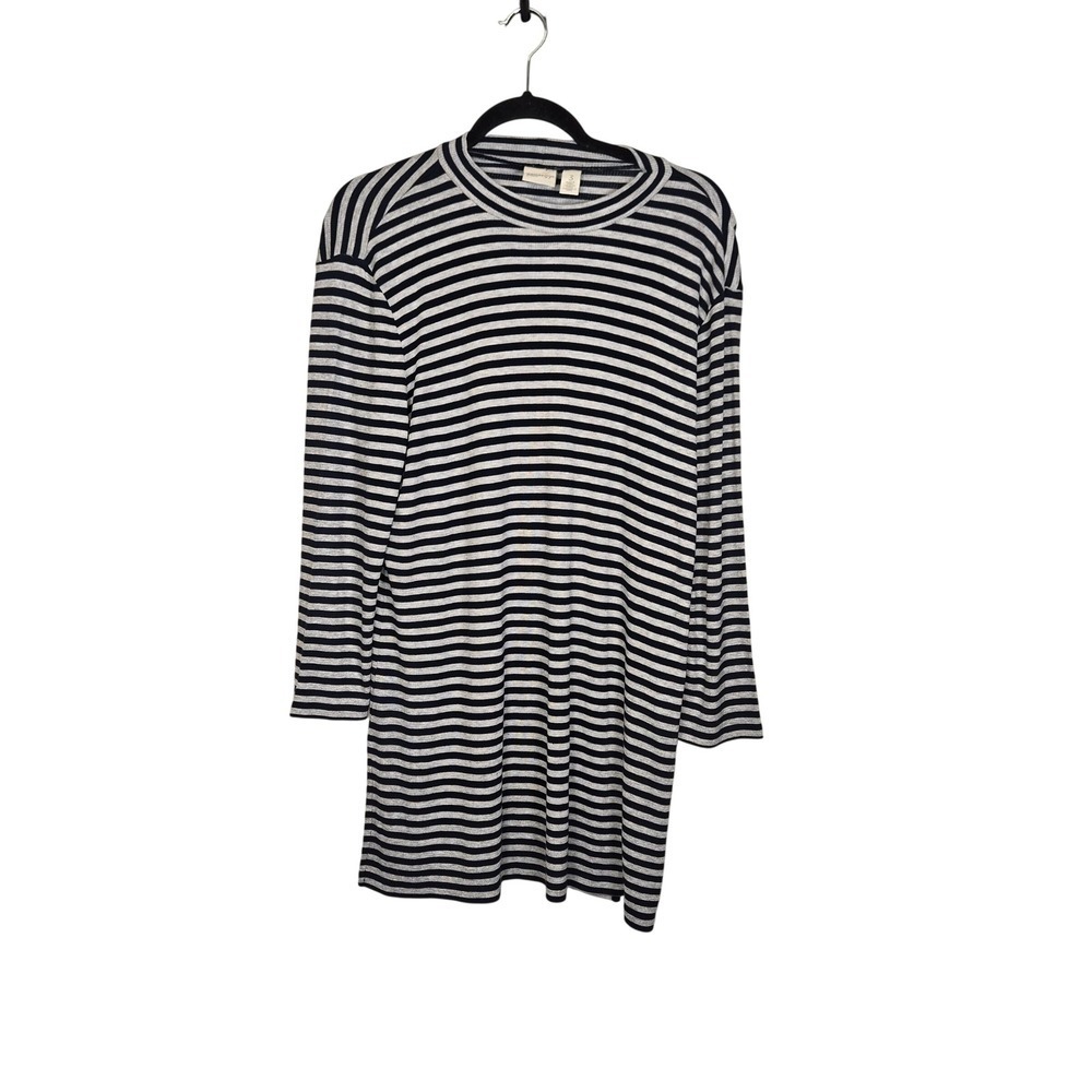Zenergy by Chicos Womens Navy Gray Striped Ribbed Mock Neck Long Sleeve Top Sz 3